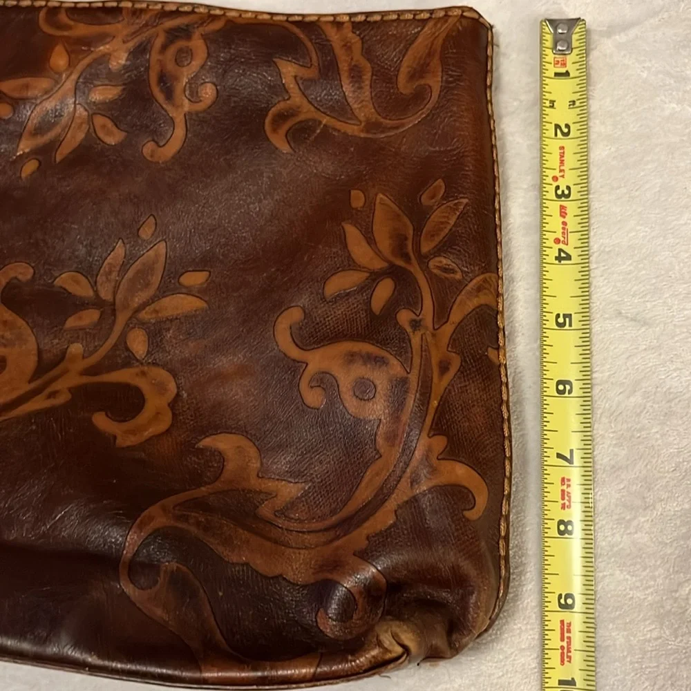 Plinio Visona Vintage Brown & Tan Embossed Leather Italian Laptop Case Purse